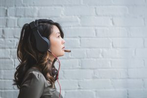 headphones, women, wall